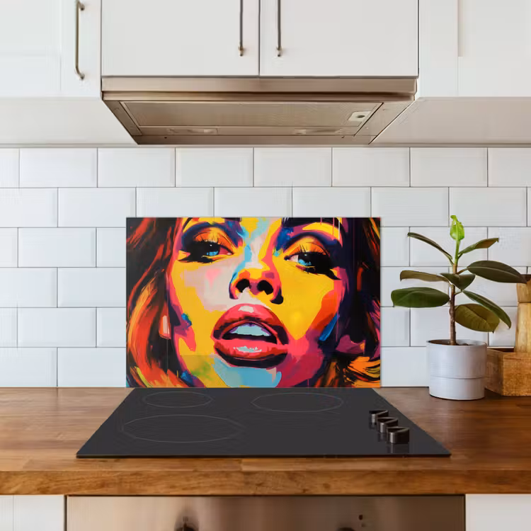 Kitchen splashback for hob - Woman - Face - Colorful — 3