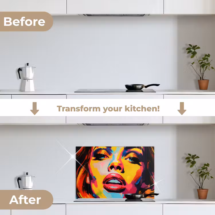 Kitchen splashback for hob - Woman - Face - Colorful — 7