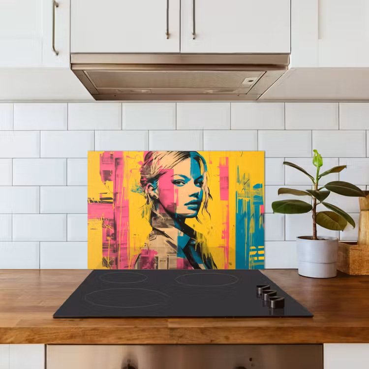 Kitchen splashback for hob - Woman - Paint stripes - Colored — 3