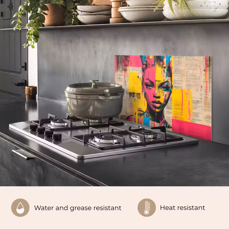 Kitchen splashback for hob - Women's face - Newsprint - Abstract - Pink — 2
