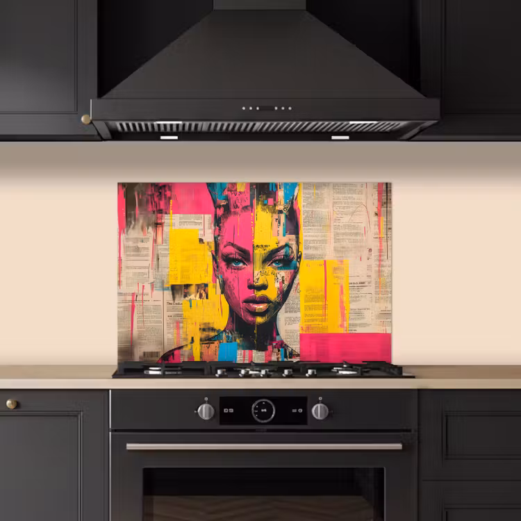 Kitchen splashback for hob - Women's face - Newsprint - Abstract - Pink — 5