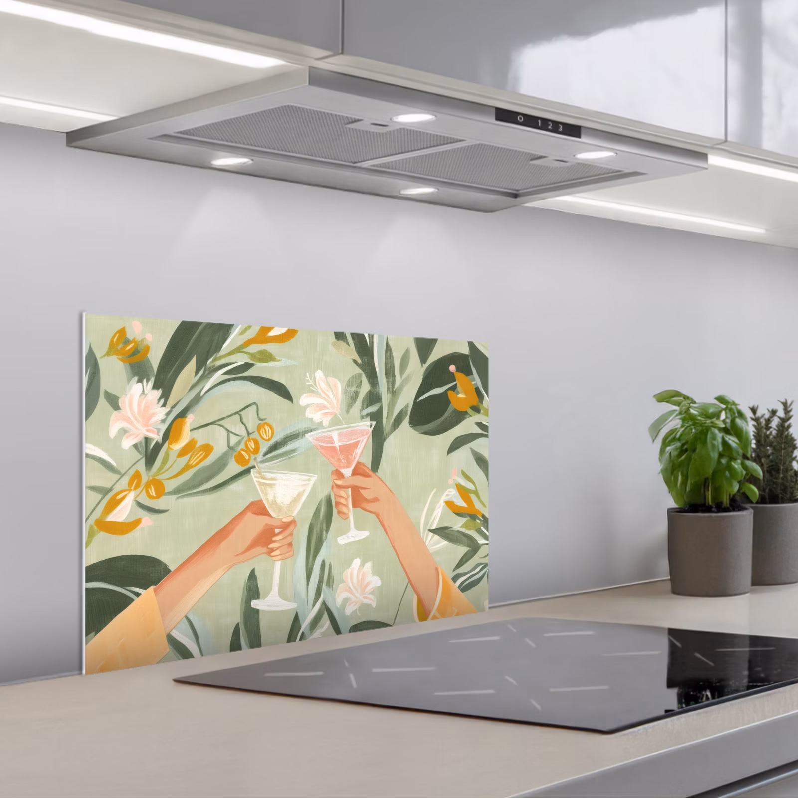 Kitchen splashback for hob - Glasses - toasts - leaves - green — 1