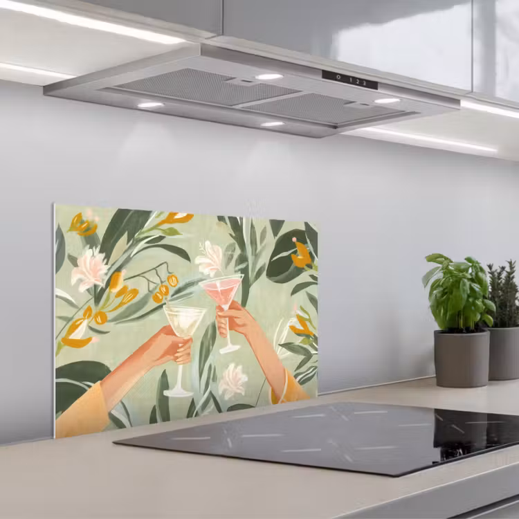 Kitchen splashback for hob - Glasses - toasts - leaves - green — 1