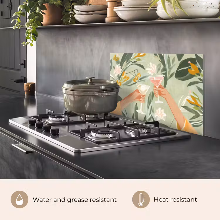 Kitchen splashback for hob - Glasses - toasts - leaves - green — 2