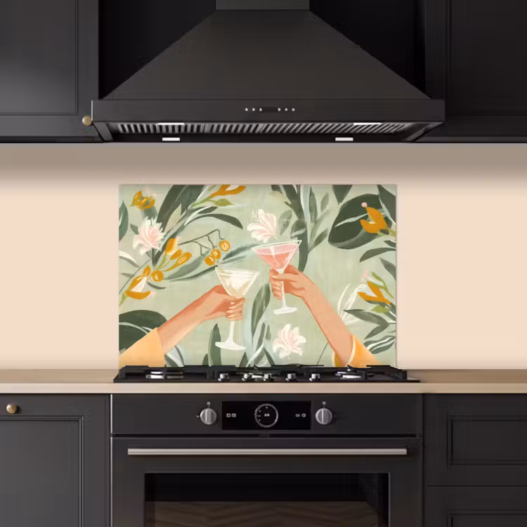 Kitchen splashback for hob - Glasses - toasts - leaves - green — 5