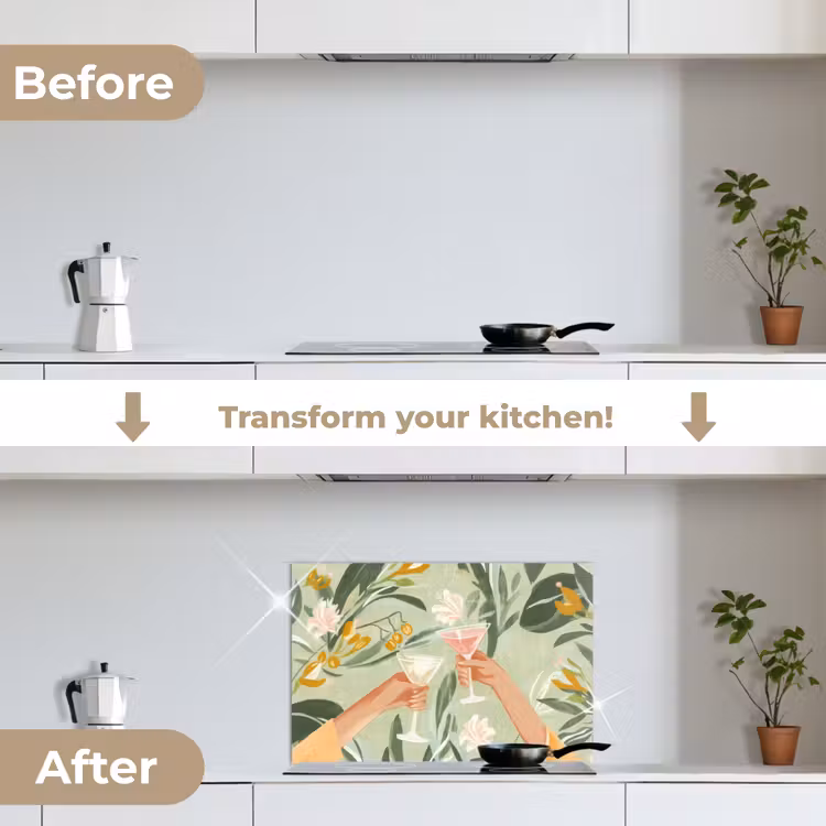 Kitchen splashback for hob - Glasses - toasts - leaves - green — 7