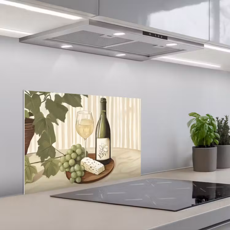 Kitchen splashback for hob - Wine - grapes - cheese - leaves — 1