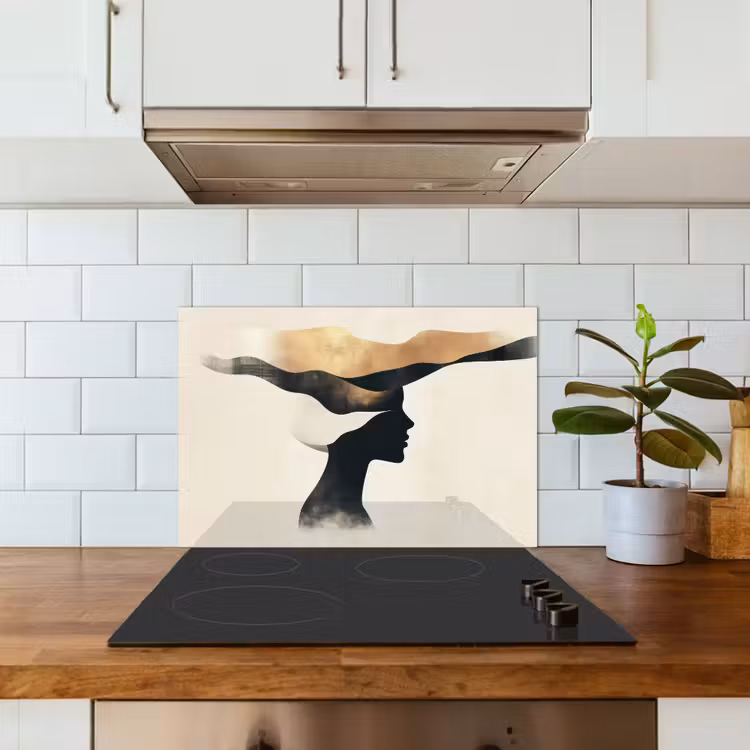 Kitchen splashback for hob - Woman - Waves - Black — 3