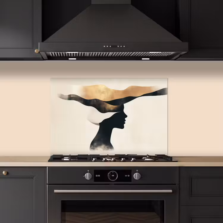 Kitchen splashback for hob - Woman - Waves - Black — 5