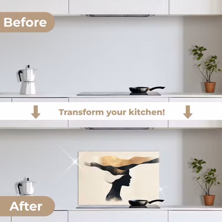 Kitchen splashback for hob - Woman - Waves - Black — 7