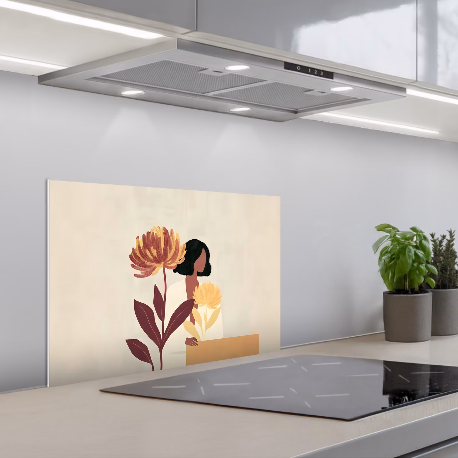 Kitchen splashback for hob - Woman - Minimalist - Flower — 1