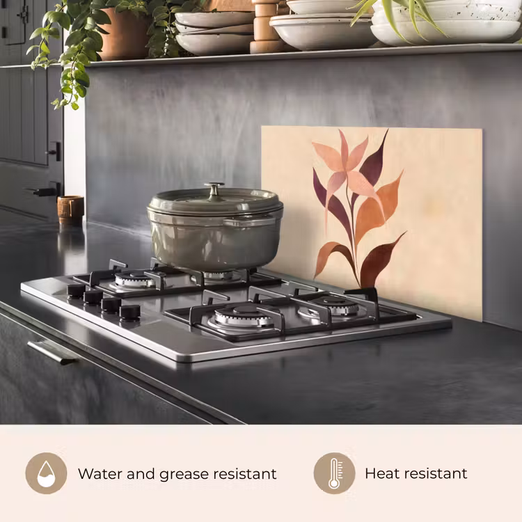 Kitchen splashback for hob - Minimalist - Flower - Leaves - Beige — 2
