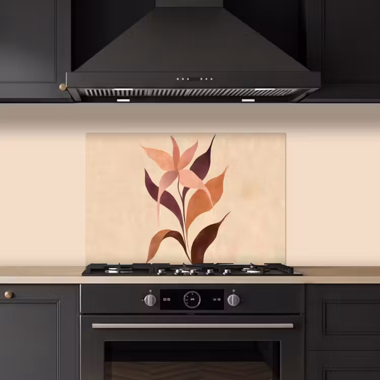 Kitchen splashback for hob - Minimalist - Flower - Leaves - Beige — 5