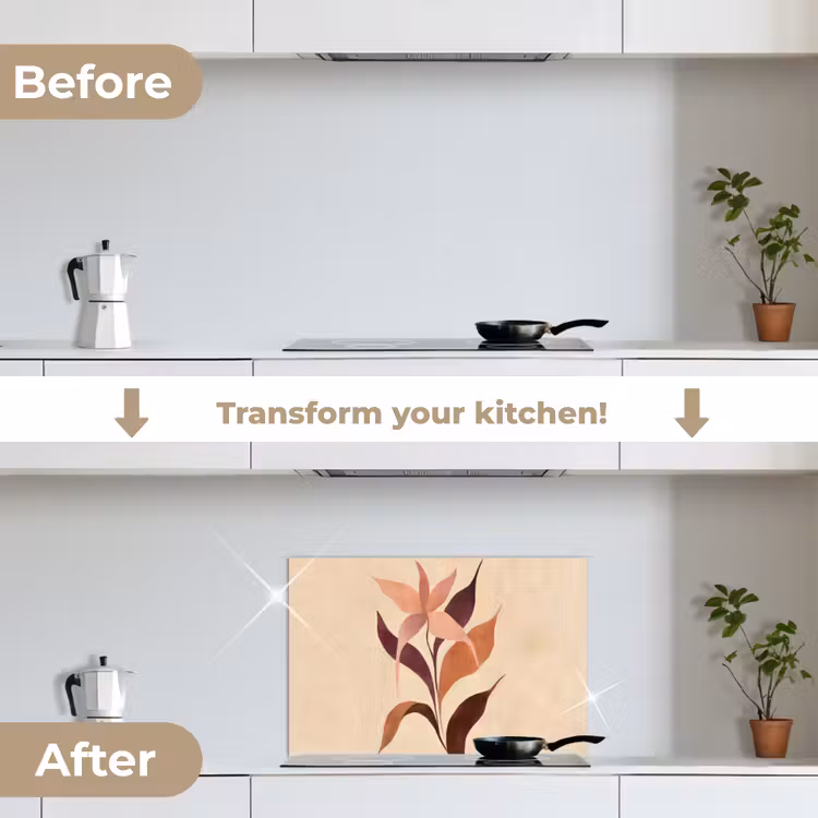 Kitchen splashback for hob - Minimalist - Flower - Leaves - Beige — 7