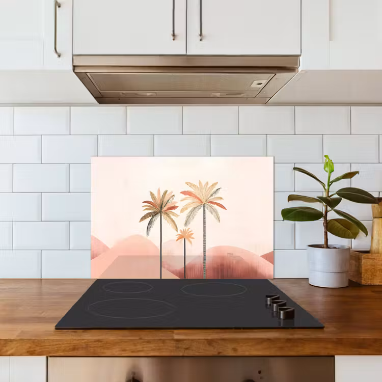Kitchen splashback for hob - Palm trees - Hills - Minimalist - Soft pink — 3