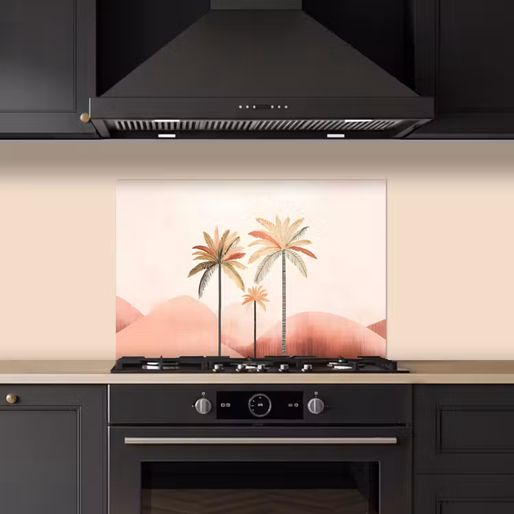 Kitchen splashback for hob - Palm trees - Hills - Minimalist - Soft pink — 5