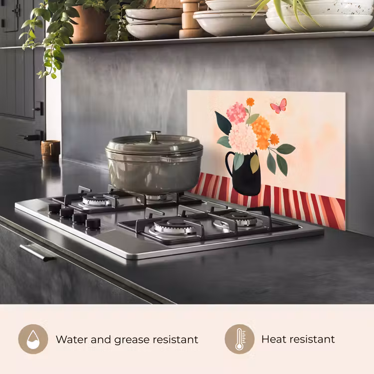 Kitchen splashback for hob - Vase - Flowers - Butterfly - Red — 2