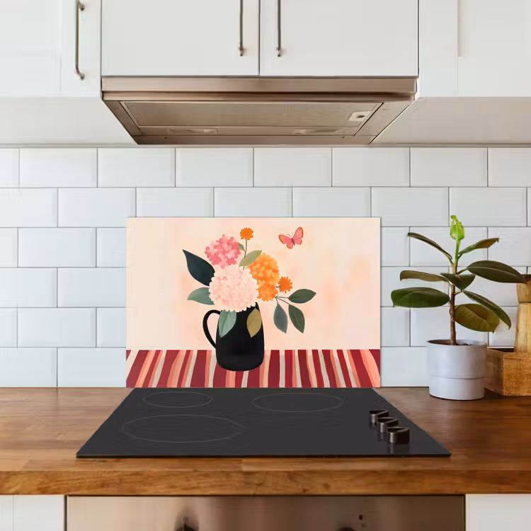 Kitchen splashback for hob - Vase - Flowers - Butterfly - Red — 3