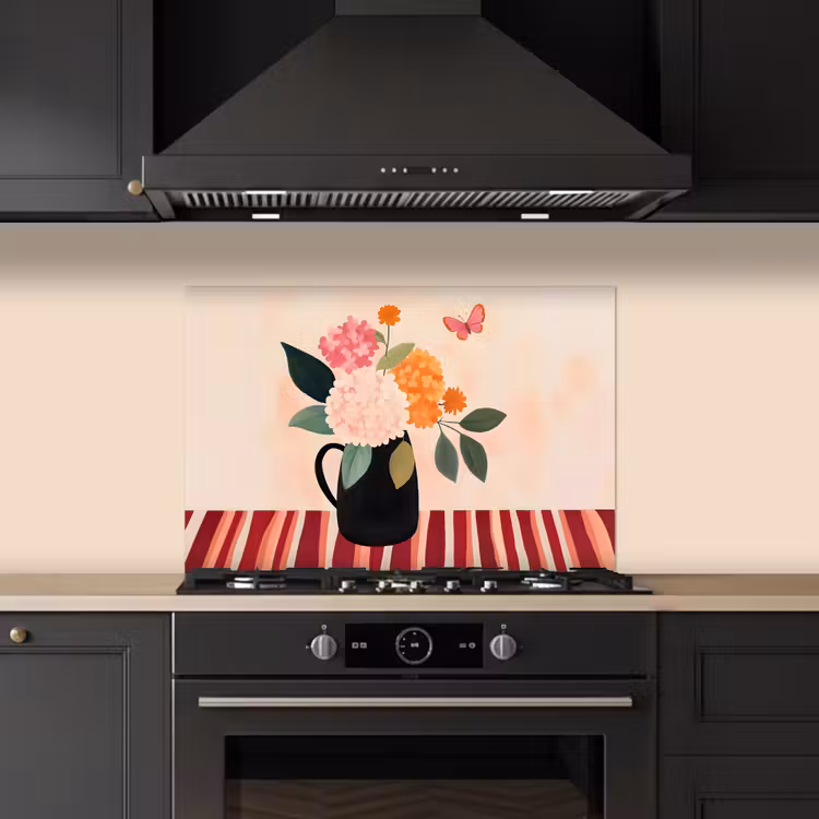 Kitchen splashback for hob - Vase - Flowers - Butterfly - Red — 5