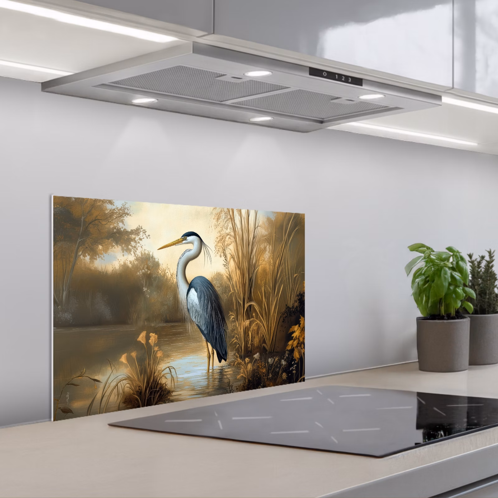 Kitchen splashback for hob - Heron - Water - Plants — 1