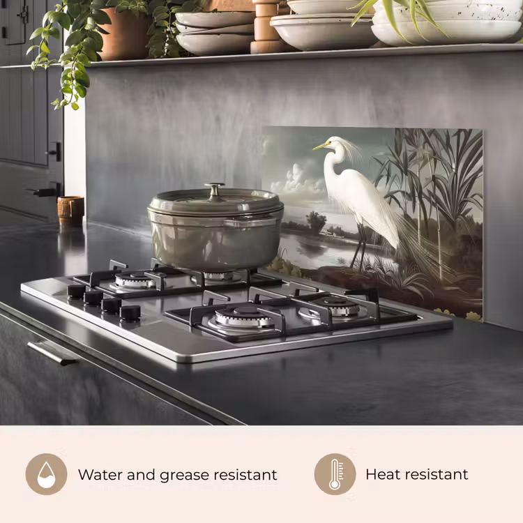 Kitchen splashback for hob - Heron - Plants - Clouds - White — 2