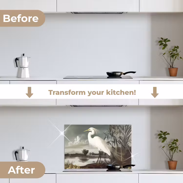 Kitchen splashback for hob - Heron - Plants - Clouds - White — 7
