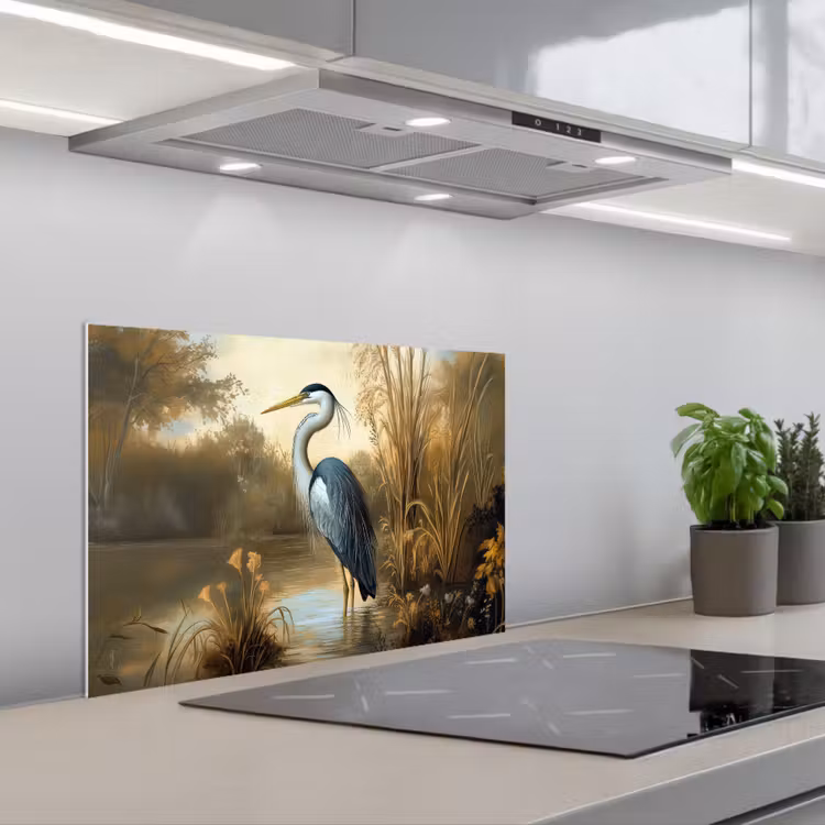 Kitchen splashback for hob - Heron - Water - Plants — 1