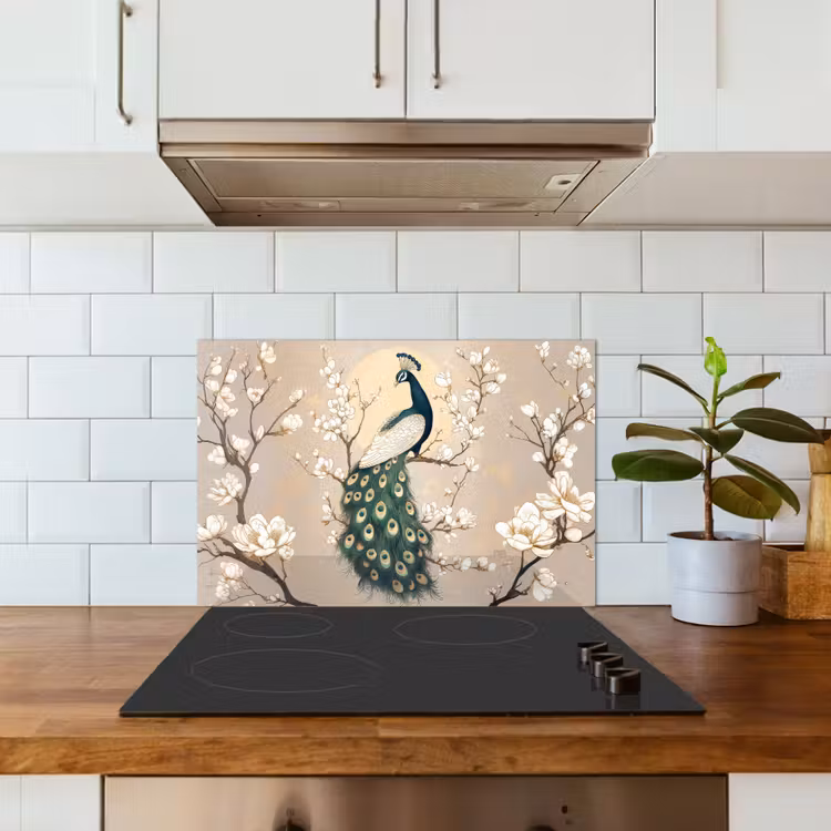 Kitchen splashback for hob - Peacock - Branch - Flowers — 3