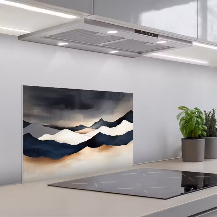 Kitchen splashback for hob - Mountains - Dark blue - Landscape — 1