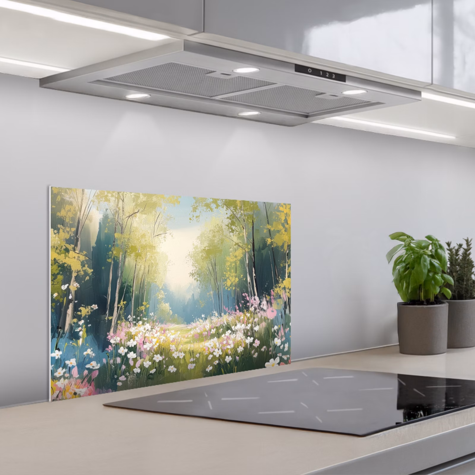 Kitchen splashback for hob - Forest - Painting style - Colorful — 1