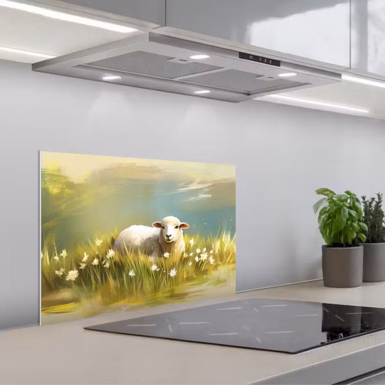 Kitchen splashback for hob - Sheep - Meadow - Green — 1