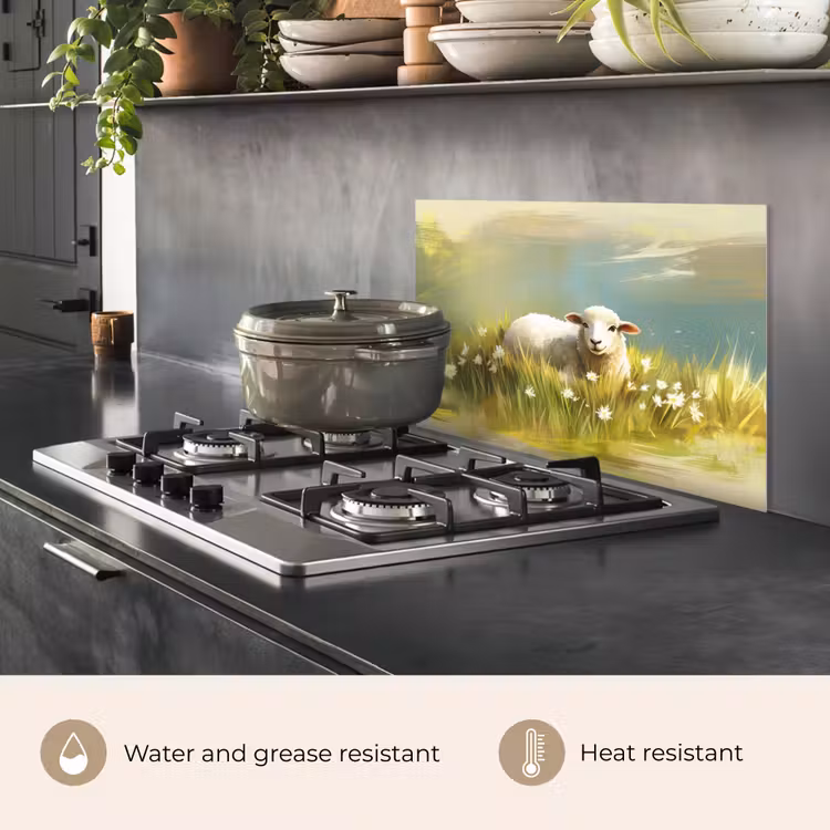 Kitchen splashback for hob - Sheep - Meadow - Green — 2