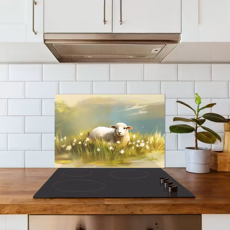 Kitchen splashback for hob - Sheep - Meadow - Green — 3