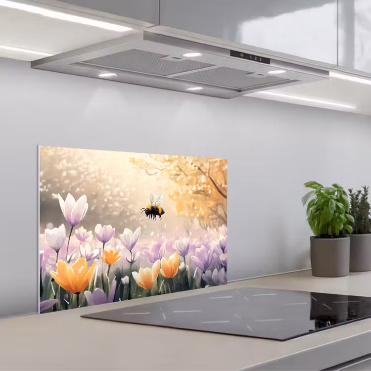 Kitchen splashback for hob - Violets - bee - Sunlight — 1