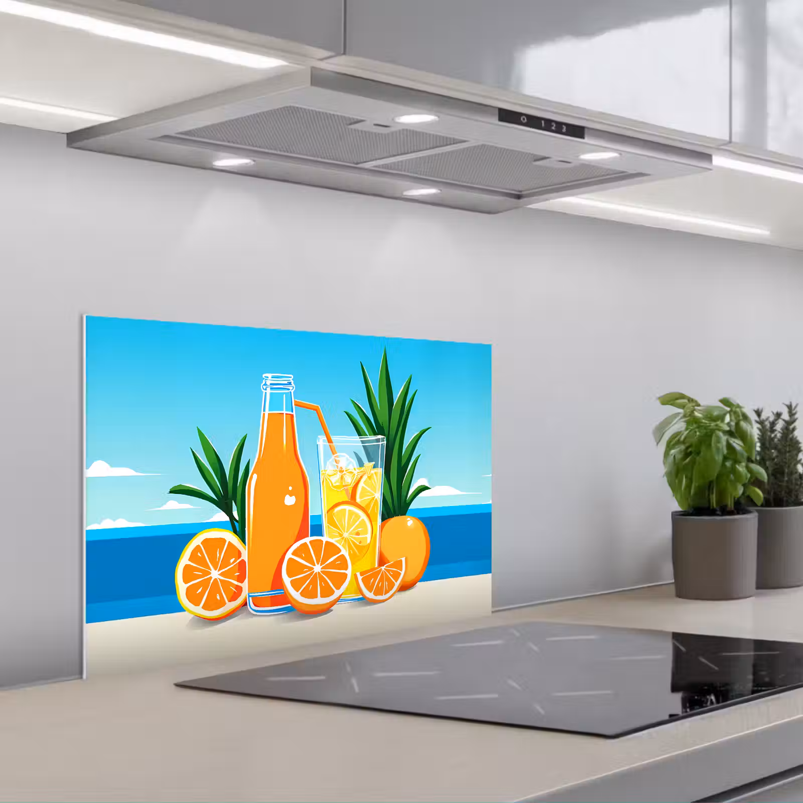 Kitchen splashback for hob - Oranges - Ice cubes - Sea - Illustration — 1