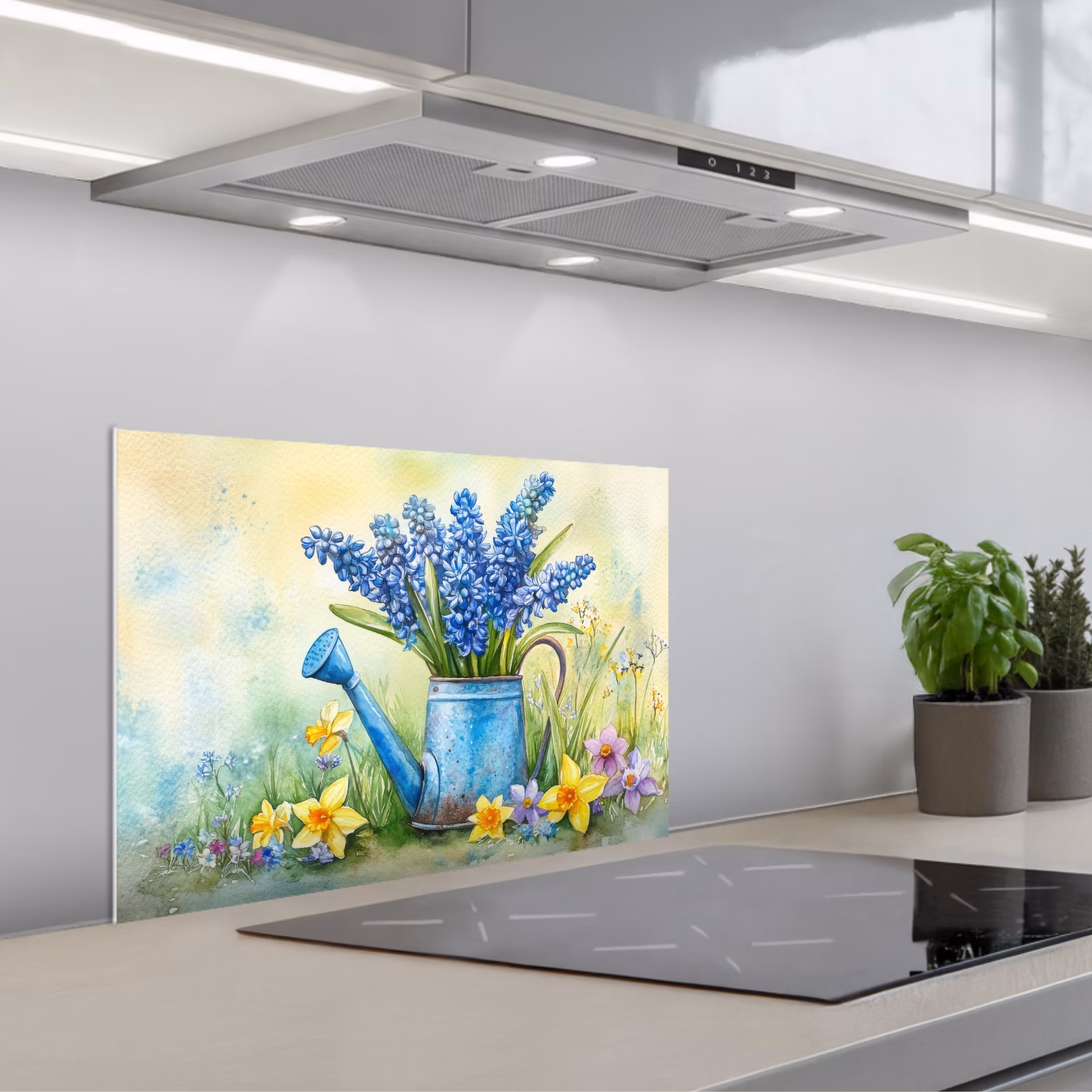 Kitchen splashback for hob - Watering can - Lavender - Blossoms — 1