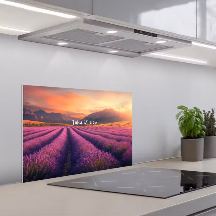 Kitchen splashback for hob - Lavender Field - Quote - Sunset — 1