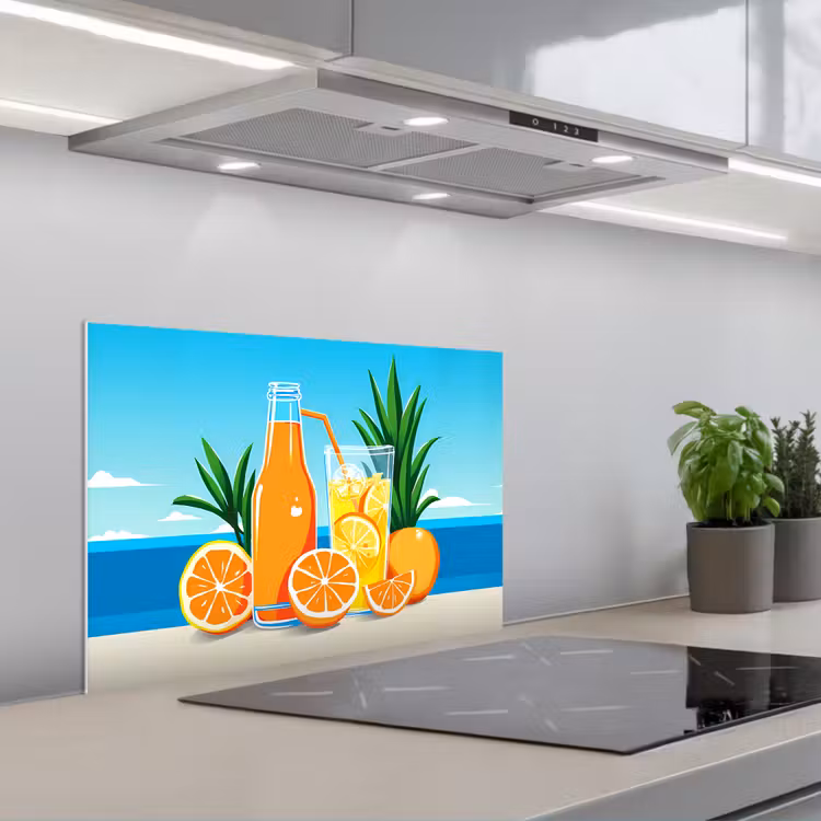 Kitchen splashback for hob - Oranges - Ice cubes - Sea - Illustration — 1