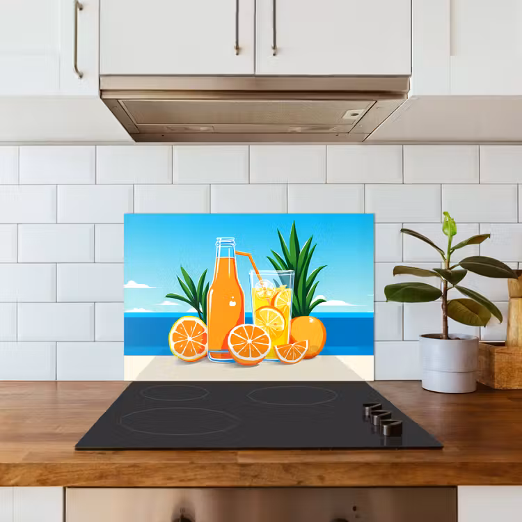 Kitchen splashback for hob - Oranges - Ice cubes - Sea - Illustration — 3