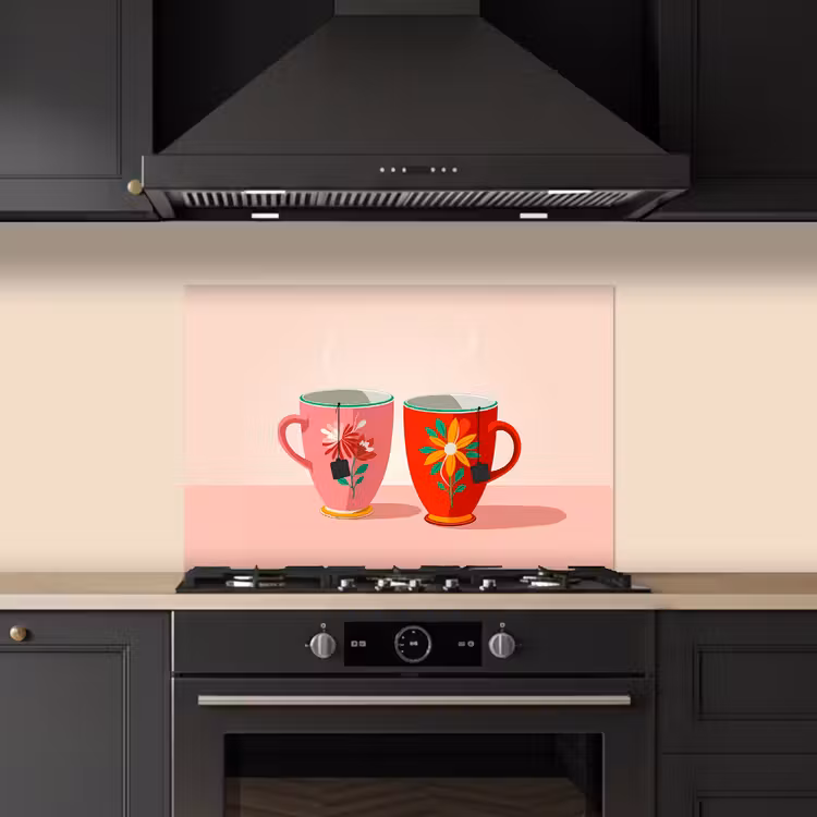Kitchen splashback for hob - Teacups - Floral patterns - Pink - Tea bags — 5