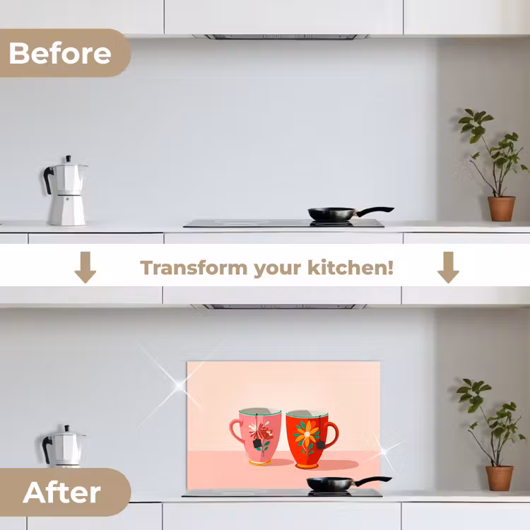 Kitchen splashback for hob - Teacups - Floral patterns - Pink - Tea bags — 7