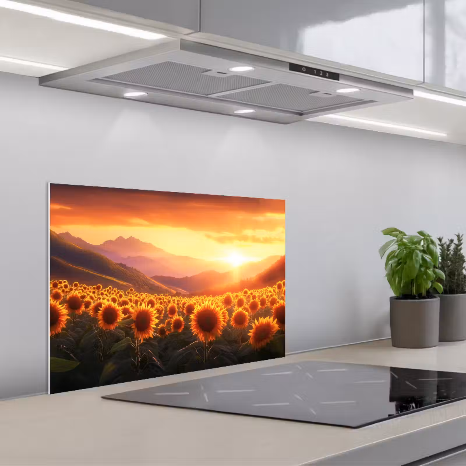 Kitchen splashback for hob - Sunflowers - Sunset - Landscape — 1