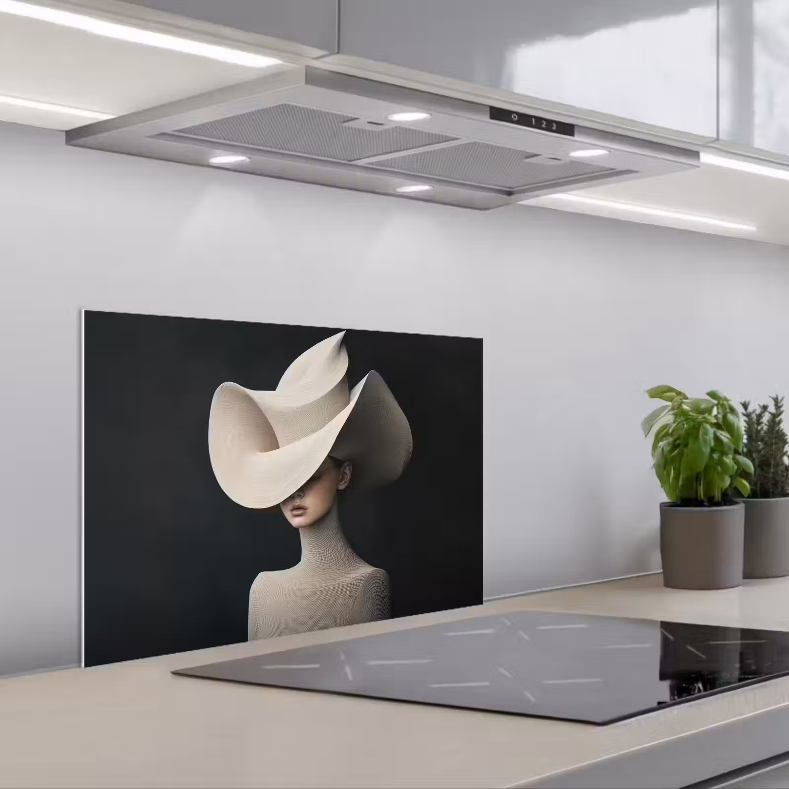 Kitchen splashback for hob - Woman - Wavy - Hat — 1
