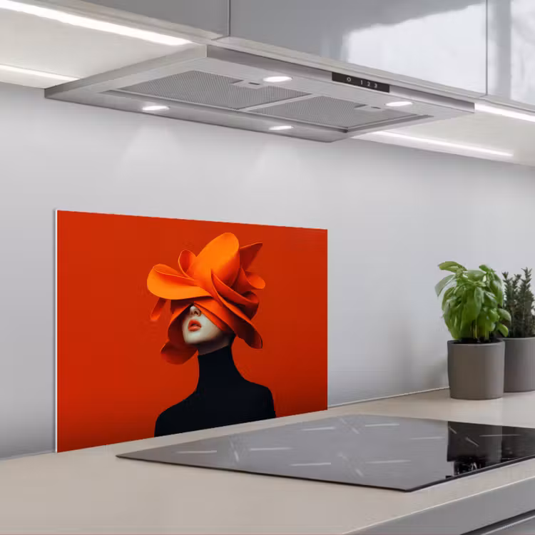 Kitchen splashback for hob - Orange - Hat - Woman — 1
