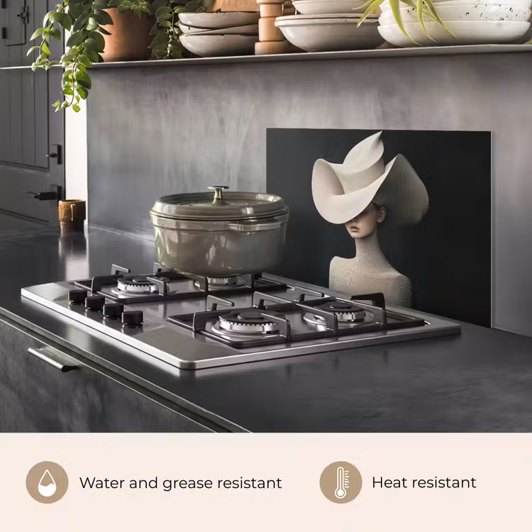 Kitchen splashback for hob - Woman - Wavy - Hat — 2