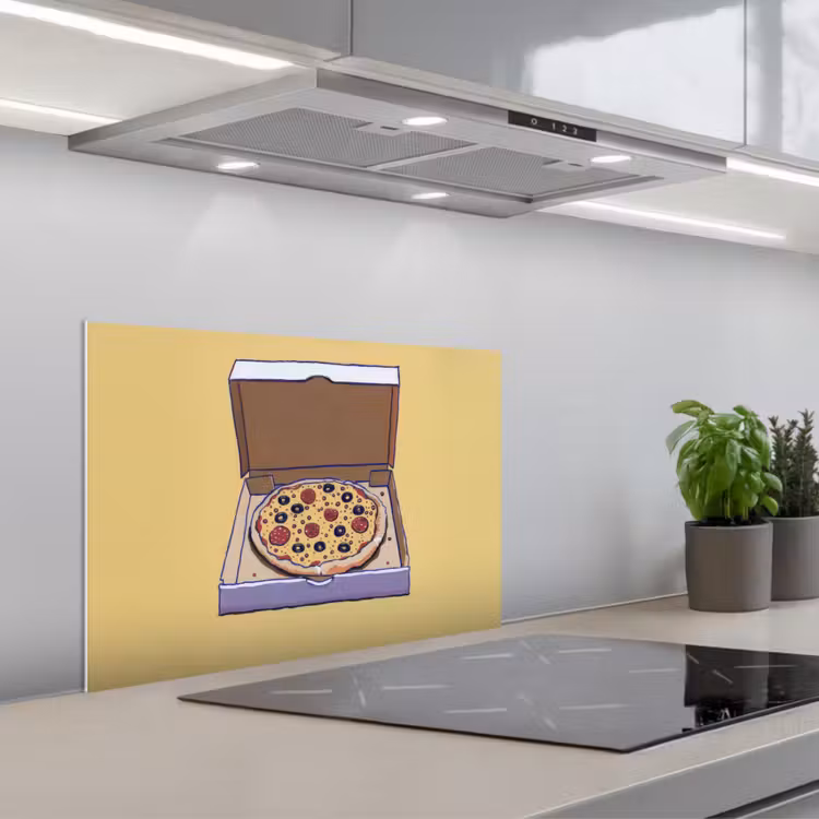 Kitchen splashback for hob - Pizza - Box - Salami - Illustration — 1