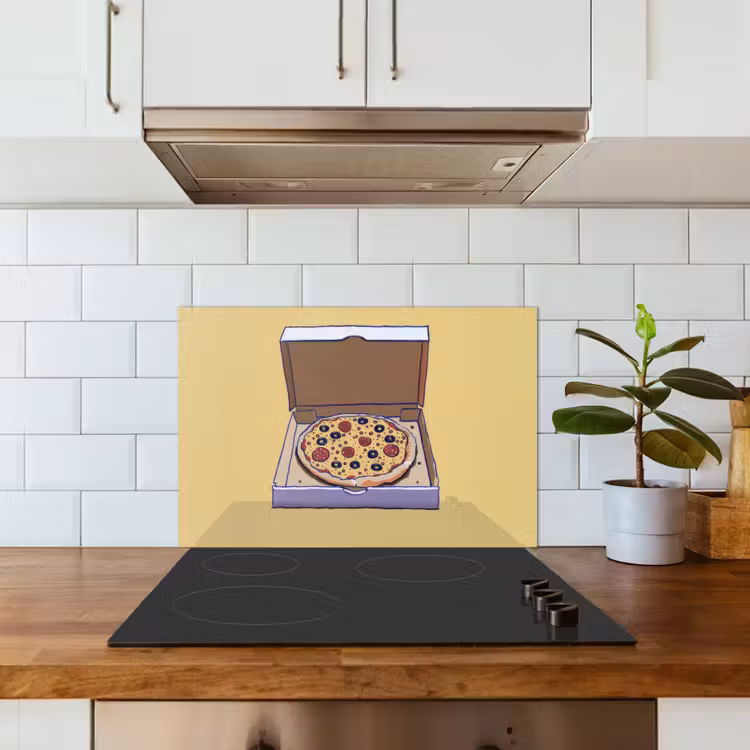 Kitchen splashback for hob - Pizza - Box - Salami - Illustration — 3