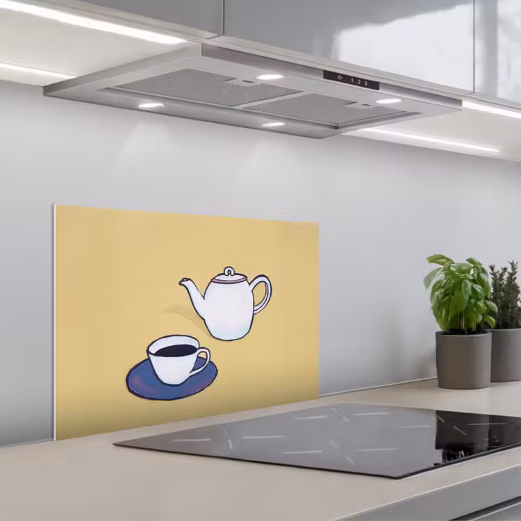 Kitchen splashback for hob - Teapot - Cup - Beige - Illustration — 1