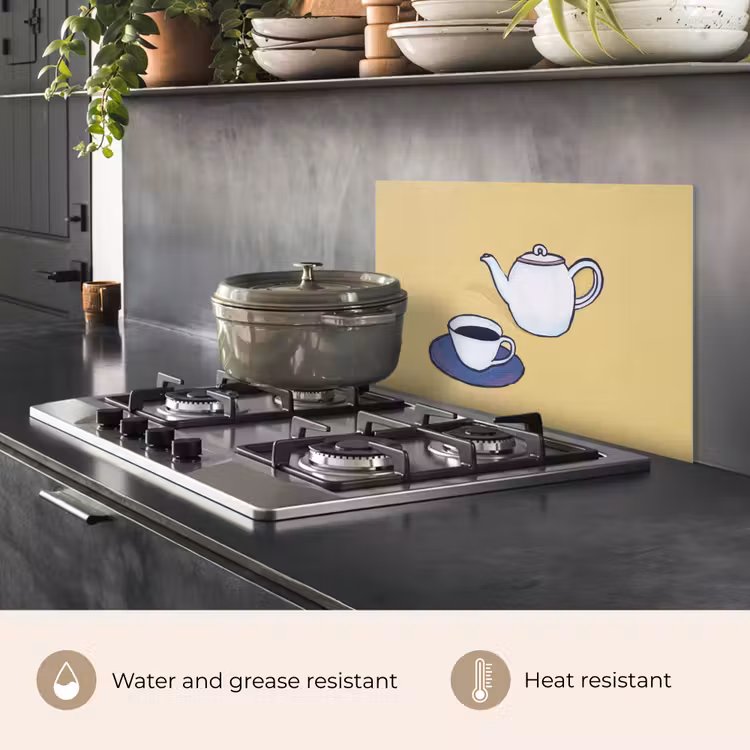 Kitchen splashback for hob - Teapot - Cup - Beige - Illustration — 2