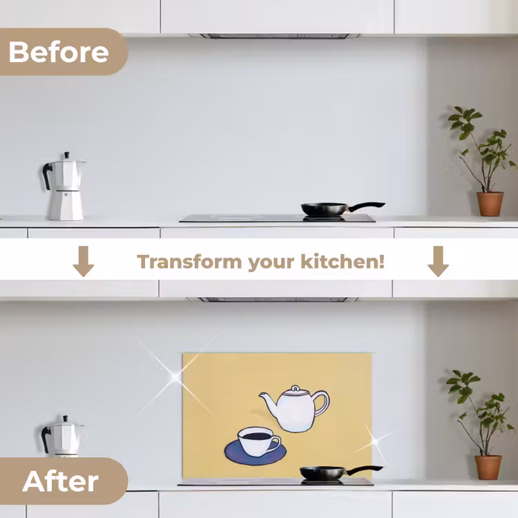 Kitchen splashback for hob - Teapot - Cup - Beige - Illustration — 7
